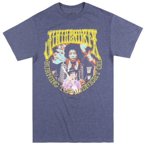 Jimi Hendrix - Men's Navy 'Burning the Midnight Oil' T-Shirt - Shuga Records