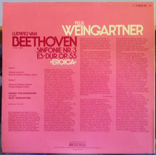 FELIX WEINGARTNER beethoven symphony no 3 eroica LP Mint- 1C 053 01 481 German