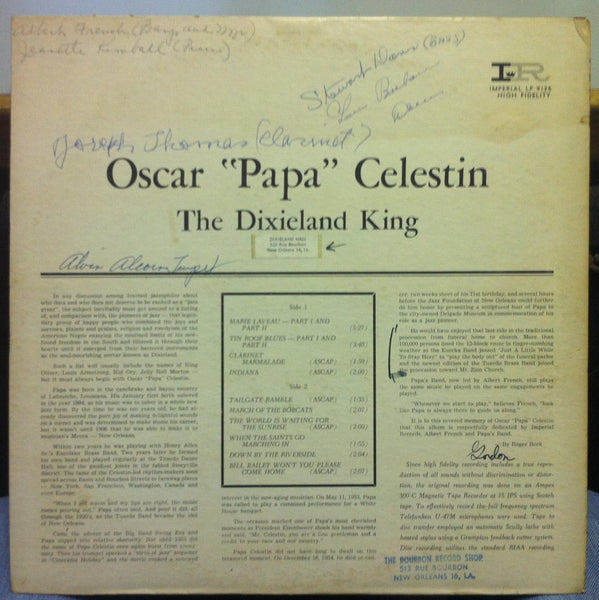 Signed Autographed by 7 Memebers - Oscar "Papa" Celestin - The Dixieland King - Imperial USA Mono Original Vinyl - Jazz  / Ragtime