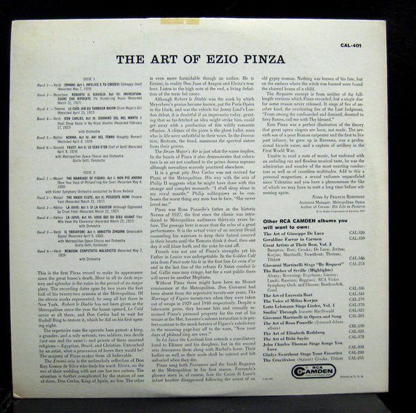 EZIO PINZA the art of LP Mint- CAL-401 Vinyl 1957 Mono USA Camden RCA 1s/1s - Shuga Records