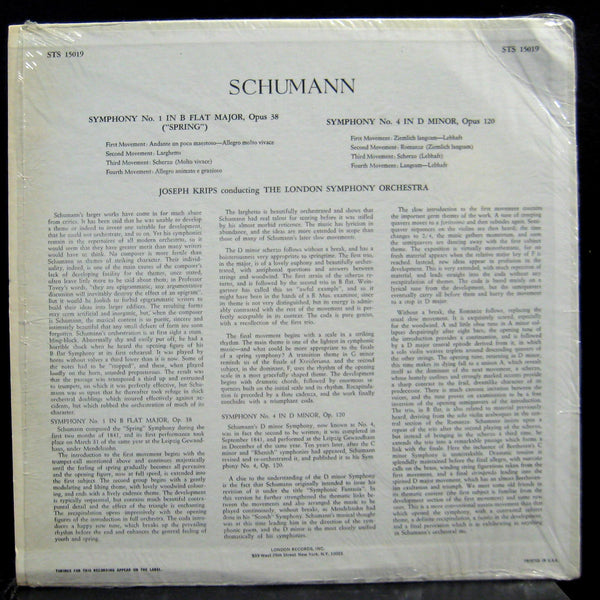 Josef Krips - Schumann Symphony No. 1 & 4 LP Mint- STS-15019 UK Stereo Vinyl - Shuga Records