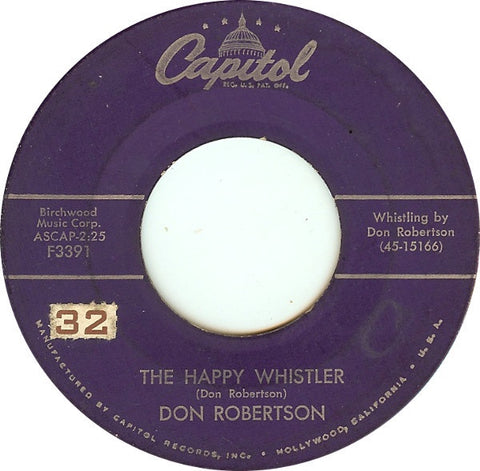 Don Robertson ‎– The Happy Whistler / You're Free To Go  - VG+ 45rpm 1956 Capitol Records USA - Country / Pop - Shuga Records