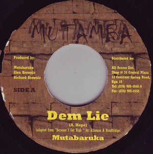 Mutabaruka ‎– Dem Lie - VG 45rpm 2002 Jamaica Mutamba Records - Hip Hop / Reggae / Dub Poetry - Shuga Records