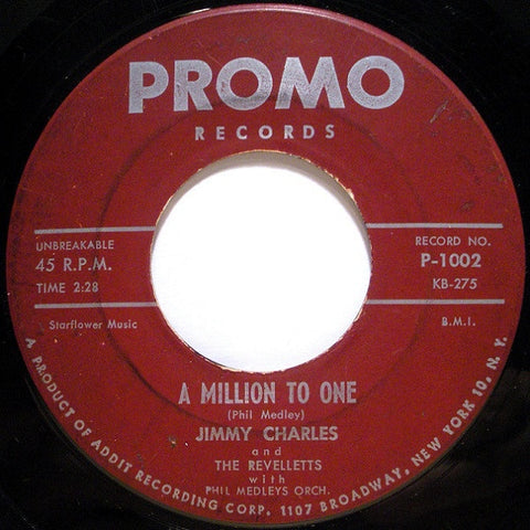 Jimmy Charles and The Revelletts ‎– A Million To One / Hop Scotch Hop - VG 45rpm 1960 USA Promo Records - Rock - Shuga Records