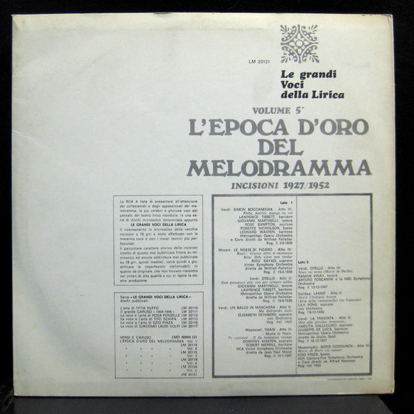 Various RCA Italy - L'Epoca D'Oro Del Melodramma Vol. 5 LP Mint- LM-20121 Vinyl - Shuga Records