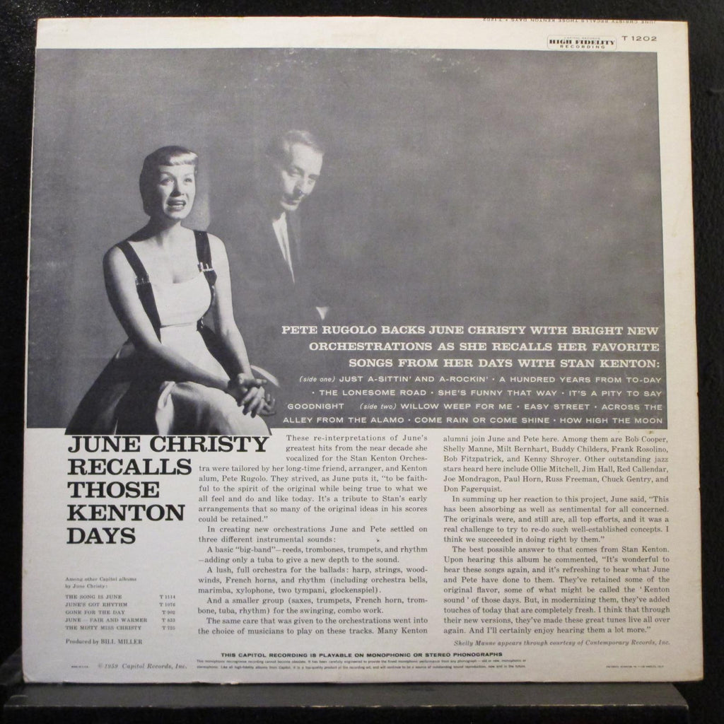 June Christy - Recalls Those Kenton Days LP Mint- T-1202 Mono