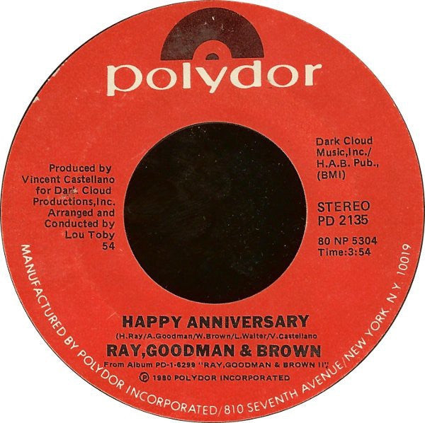 Ray, Goodman & Brown ‎– Happy Anniversary / You - VG+ 7