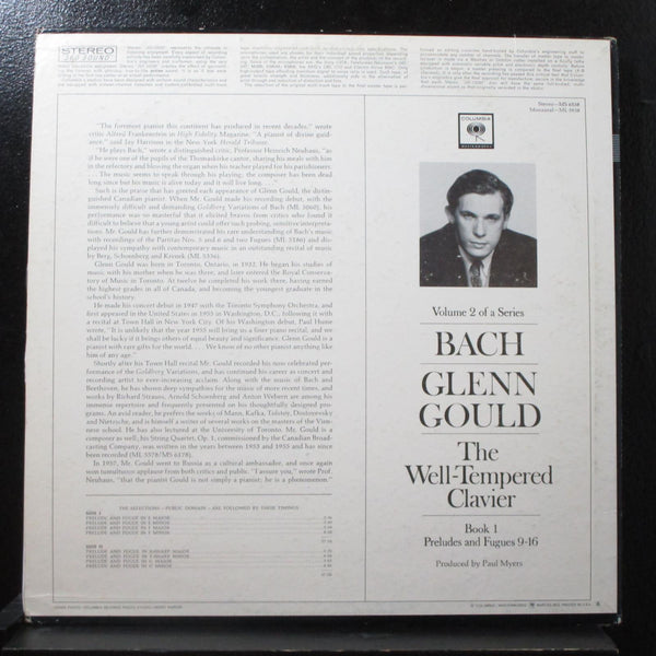 Glenn Gould - Bach: The Well-Tempered Clavier, Book I, Preludes And Fugues 9-16 (1964) - VG+ LP Record 1976 Columbia USA Vinyl - Classical