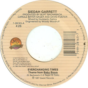 Siedah Garrett ‎– Everchanging Times / Everchanging Times (Instrumental) VG+ 7" Single 45 rpm 1987 Qwest USA - Hip Hop - Shuga Records