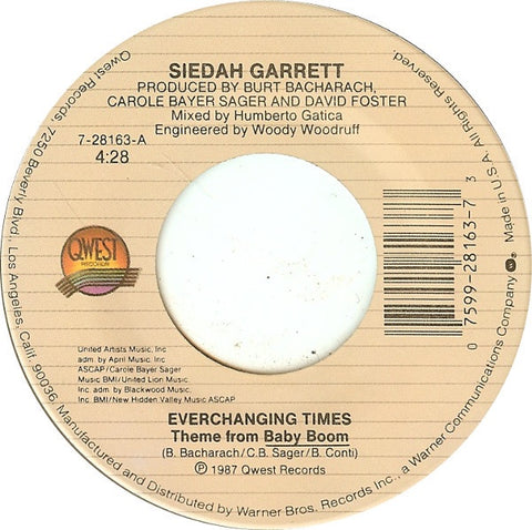 Siedah Garrett ‎– Everchanging Times / Everchanging Times (Instrumental) VG+ 7" Single 45 rpm 1987 Qwest USA - Hip Hop - Shuga Records