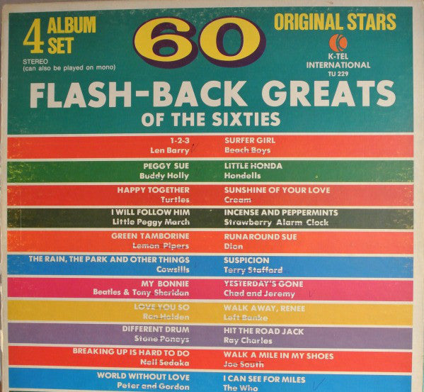 Buddy Holly/The Beatles/Beach Boys/James Brown & Various - 60 Flash-Back Greats Of The Sixties - VG Stereo 4 Lp Set 1972 USA - Rock/Pop/Soul/Funk - Shuga Records