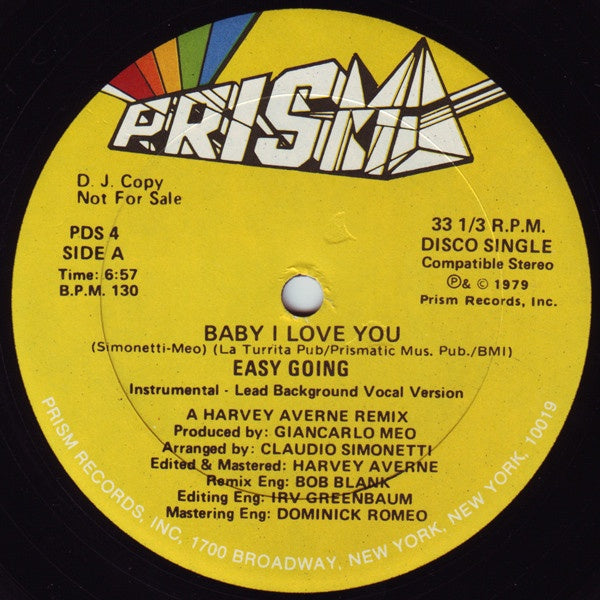 Easy Going ‎– Baby I Love You / Suzie Q VG+ 12" Single 1979 Prism Promo - Italo-Disco - Shuga Records