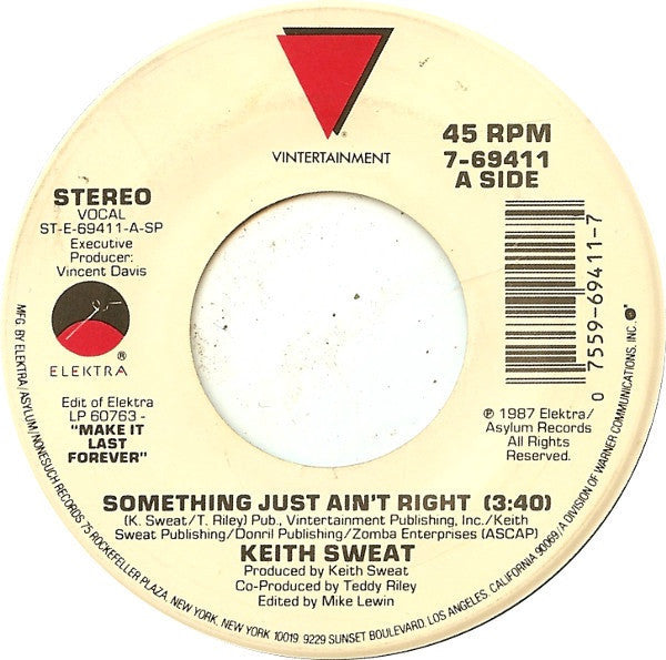 Keith Sweat ‎– Something Just Ain't Right - VG+ 45rpm 1987 USA - Hip Hop / RnB - Shuga Records