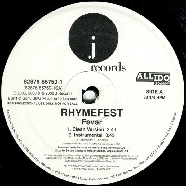 Rhymefest ‎– Fever - New 12" Single 2006 USA J Records Promo Vinyl - Hip Hop - Shuga Records