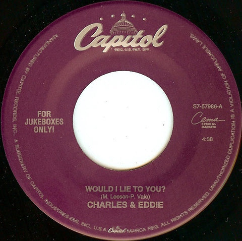 Charles & Eddie ‎– Would I Lie To You? / N.Y.C. - Mint- 45rpm 1992 USA - Electronic / Hip Hop - Shuga Records