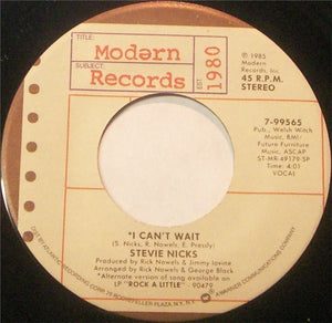 Stevie Nicks ‎– I Can't Wait / The Nightmare - VG+ 45rpm 1986 USA Modern Records - Rock - Shuga Records