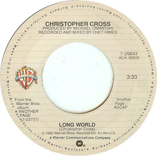 Christopher Cross ‎- All Right - Mint- 7" Single Used 45rpm Warner Bros. USA - Rock - Shuga Records