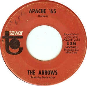 The Arrows ‎- Apache '65 / Blue Guitar - VG 7" Single 45 RPM 1965 USA - Rock / Surf