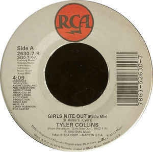 Tyler Collins- Girls Nite Out- VG+ 7" Single 45RPM- 1989 RCA USA- Funk/Soul/Hip Hop - Shuga Records