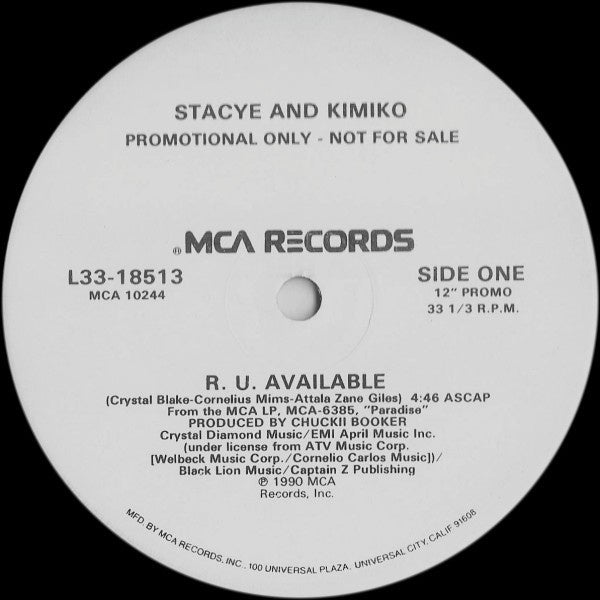 Stacye And Kimiko ‎– R.U. Available - VG+ 12” Single Record 1990 USA Promo  Original Vinyl - New Jack Swing