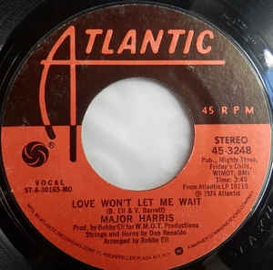 Major Harris - Love Won't Let Me Wait / After Loving You - VG 7" Single 45RPM 1974 Atlantic USA - Funk/Soul - Shuga Records