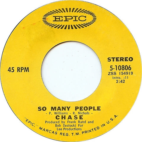 Chase ‎– So Many People/ Paint It Sad - VG+ 45 rpm 1971 Epic USA - Rock - Shuga Records