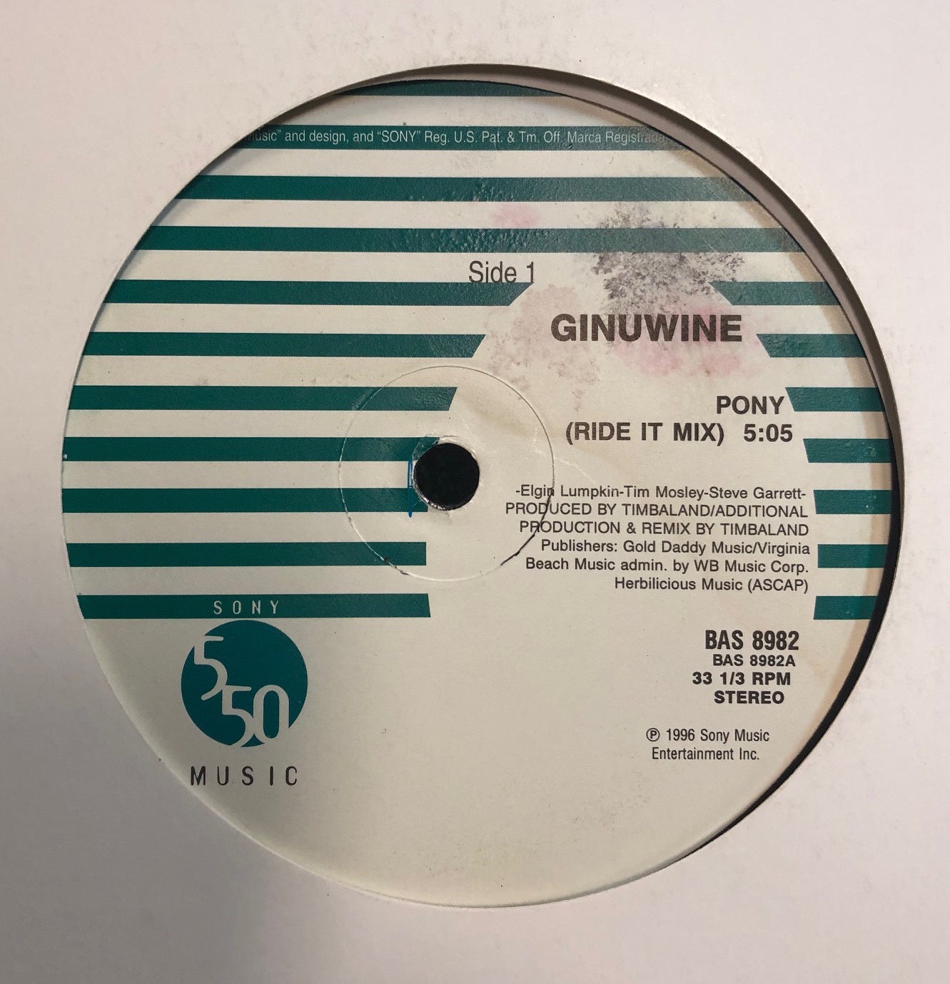 Ginuwine – Pony (Ride It Mix) - VG+ 12" Single Record 1996 USA 550 Music RARE Vinyl - Hip Hop