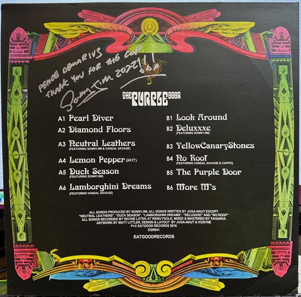 Signed Autographed - Juga-Naut & SonnyJim – The Purple Door - Mint- LP Record 2018 Eat Good UK Vinyl - Hip Hop