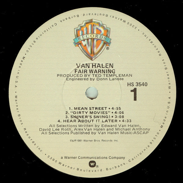 Van Halen ‎– Fair Warning - Mint- LP Record 1981 Warner USA Vinyl - Hard Rock / Pop Rock