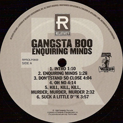 Gangsta Boo – Enquiring Minds - VG+ 2 LP Record 1998 Relativity Hypnotize Minds USA Promo Vinyl - Hip Hop / Crunk - Shuga Records