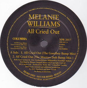 Melanie Williams – All Cried Out - VG+ 12" Single Record 1994 UK Import Columbia Vinyl - House - Shuga Records