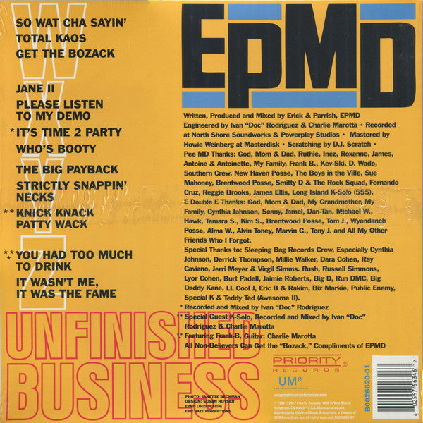 EPMD - Unfinished Business (1989) - New 2 LP Record 2018 Priority USA Vinyl - Hip Hop - Shuga Records