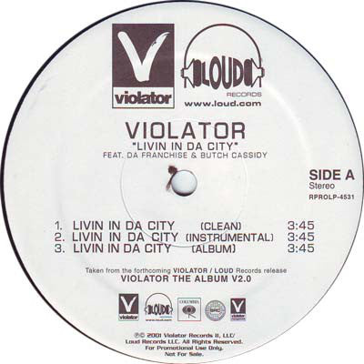 Violator – Livin In Da City / Come Thru - New 12" Single 2001 Violator Promo Vinyl - Hip Hop - Shuga Records