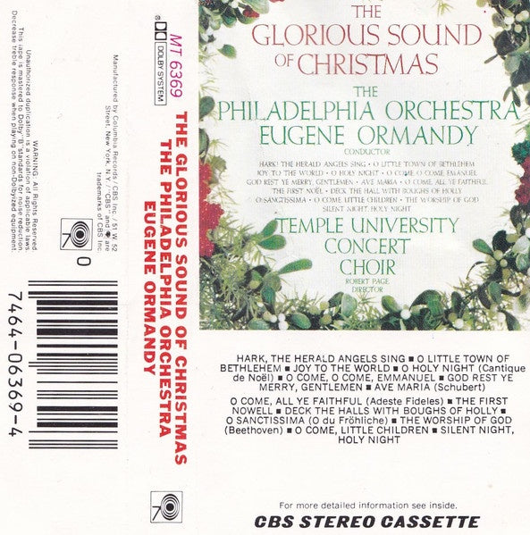 The Philadelphia Orchestra, The Temple University Concert Choir – The Glorious Sound Of Christmas (1962) - Used Cassette Columbia Masterworks - Classical / Religious / Holiday - Shuga Records