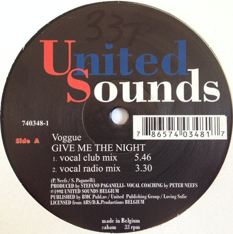 Voggue – Give Me The Night - New 12" Single Record 1998 United Sounds Belgium Vinyl - Trance - Shuga Records