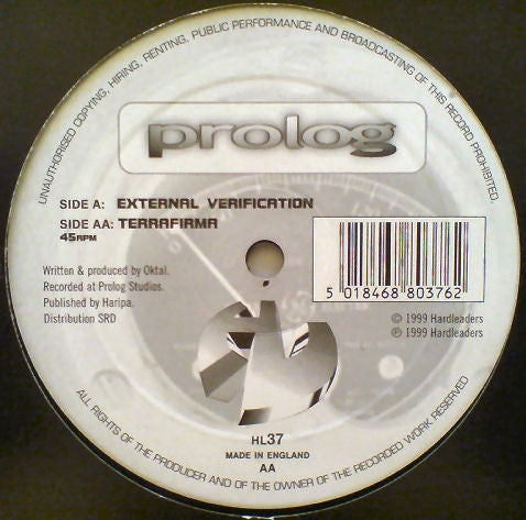 Prolog – External Verification / Terrafirma - New 12" Single Record 1999 Hardleaders UK Vinyl - Drum n Bass