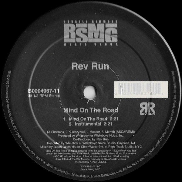 Rev Run ‎– Mind On The Road - New Vinyl 12" Single USA 2005 - Hip Hop - Shuga Records