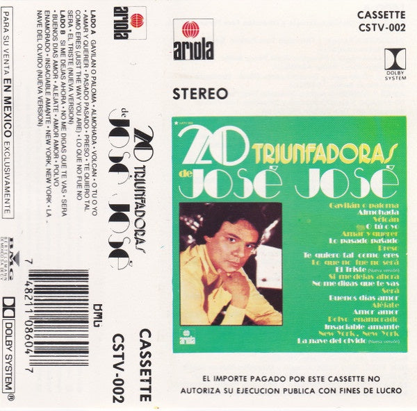 José José – 20 Triunfadoras De José José - Used Cassette 1982 Ariola Tape - Latin / Pop