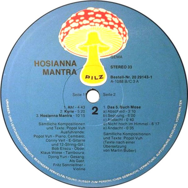 Popol Vuh – Hosianna Mantra - Mint- LP Record 1972 Pilz Germany Original Vinyl - Krautrock / Ambient
