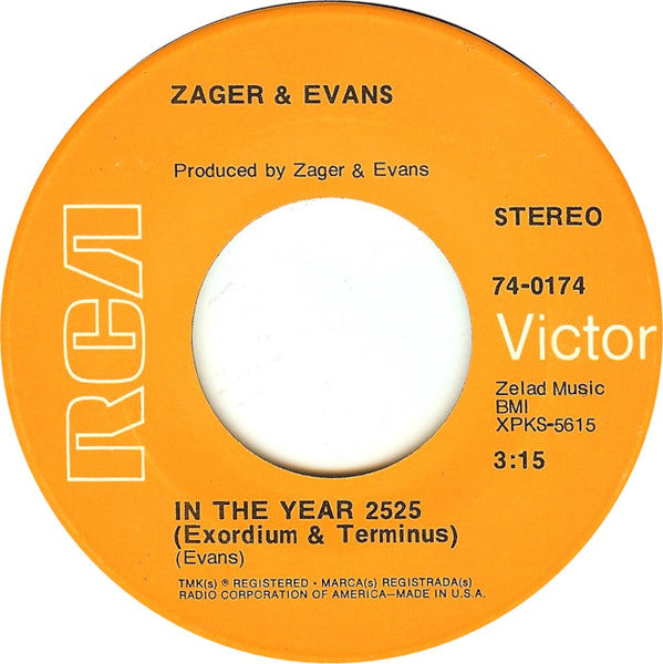 Zager & Evans ‎– In The Year 2525 / Little Kids VG+ 7" Single 45RPM 1969 RCA Victor USA - Rock - Shuga Records