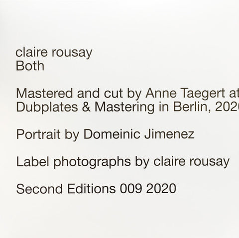 claire rousay – Both - Mint- LP Record 2020 Second Editions Germany Vinyl - Electronic / Ambient / Sound Art - Shuga Records