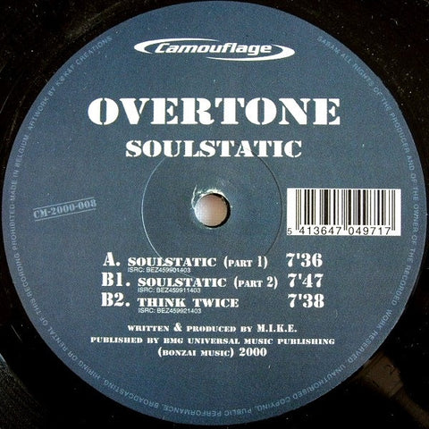 Overtone – Soulstatic - New 12" Single Record 2000 Camouflage Belgium Vinyl - Trance