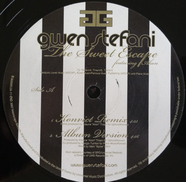 Gwen Stefani Featuring Akon – The Sweet Escape - VG+ 12" Single Record 2007 Interscope USA Vinyl - Pop Rap / Hip Hop