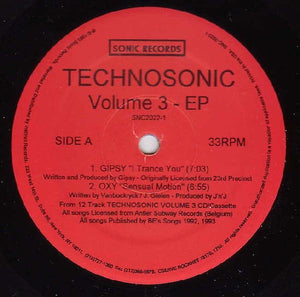 Various – Technosonic Volume 3 - EP - VG+ EP Record 1993 Sonic USA Vinyl - Trance / Techno