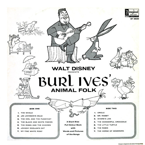 Burl Ives – Walt Disney Presents Burl Ives' Animal Folk - VG+ LP Record 1963 Disneyland USA Vinyl - Children's / Folk / Story