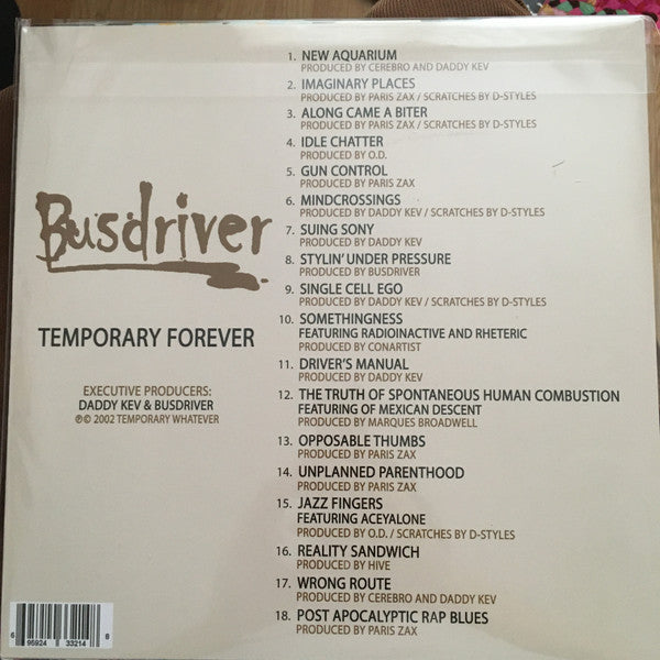 Busdriver – Temporary Forever (2002) - Mint- 2 LP Record 2021 Temporary Whatever USA Vinyl - Hip Hop - Shuga Records