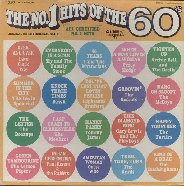 Various ‎– The No. 1 Hits Of The 60's - VG+ 4 Lp Record 1973 Tele House USA Vinyl - Pop Rock / Classic Rock / Psych - Shuga Records