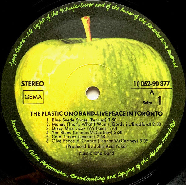 The Plastic Ono Band - Live Peace In Toronto 1969 - Mint- LP Record 1970  Apple Germany Vinyl - Rock & Roll / Avantgarde