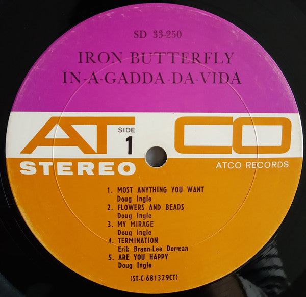 Iron Butterfly - In-A-Gadda-Da-Vida - VG LP Record 1968 ATCO USA Vinyl (CT Purple/Gold Label) - Psychedelic Rock / Classic Rock - Shuga Records