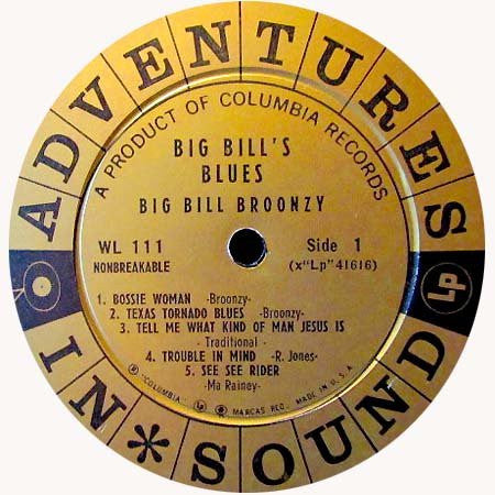 Big Bill Broonzy – Big Bill's Blues - VG LP Record 1958 Columbia Adventures  In Sound USA Vinyl - Blues / Country Blues